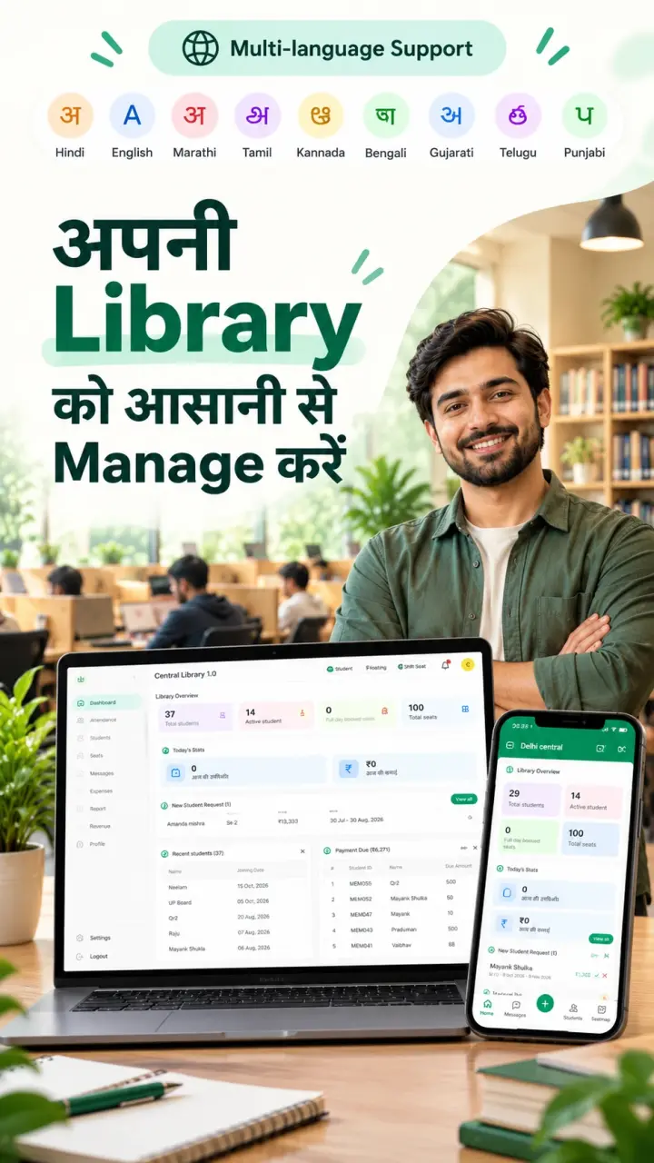 अपनी Library को आसानी से Manage करें – Multi-language support: Hindi, English, Marathi, Tamil, Kannada, Bengali, Gujarati, Telugu, Punjabi